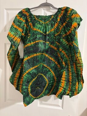 Green & Orange Tie-Dye Off-Shoulder Women’s Top